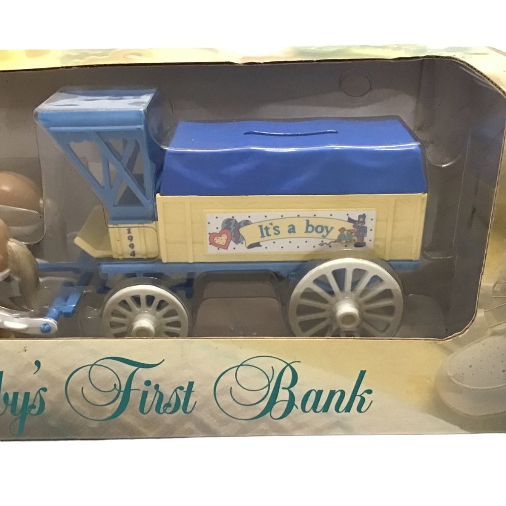 ERTL Diecast Babys First Bank It's A Boy Die Cast Horse Drawn Wagon 1994 New - Picture 3 of 4